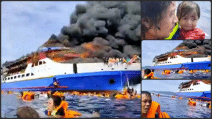 Kapal KM Barcelona 5 Terbakar!! Penumpang Lompat ke Laut
