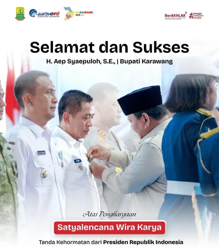 Bupati Aep Terima Tanda Kehormatan dari Presiden, Karawang Masuk 10 Besar Produksi Beras Nasional