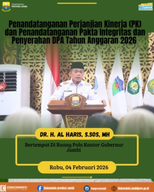 Gubernur Al Haris Tandatangani Perjanjian Kinerja 2026, Tegaskan Komitmen Kerja Terukur, Fokus, dan Akuntabel