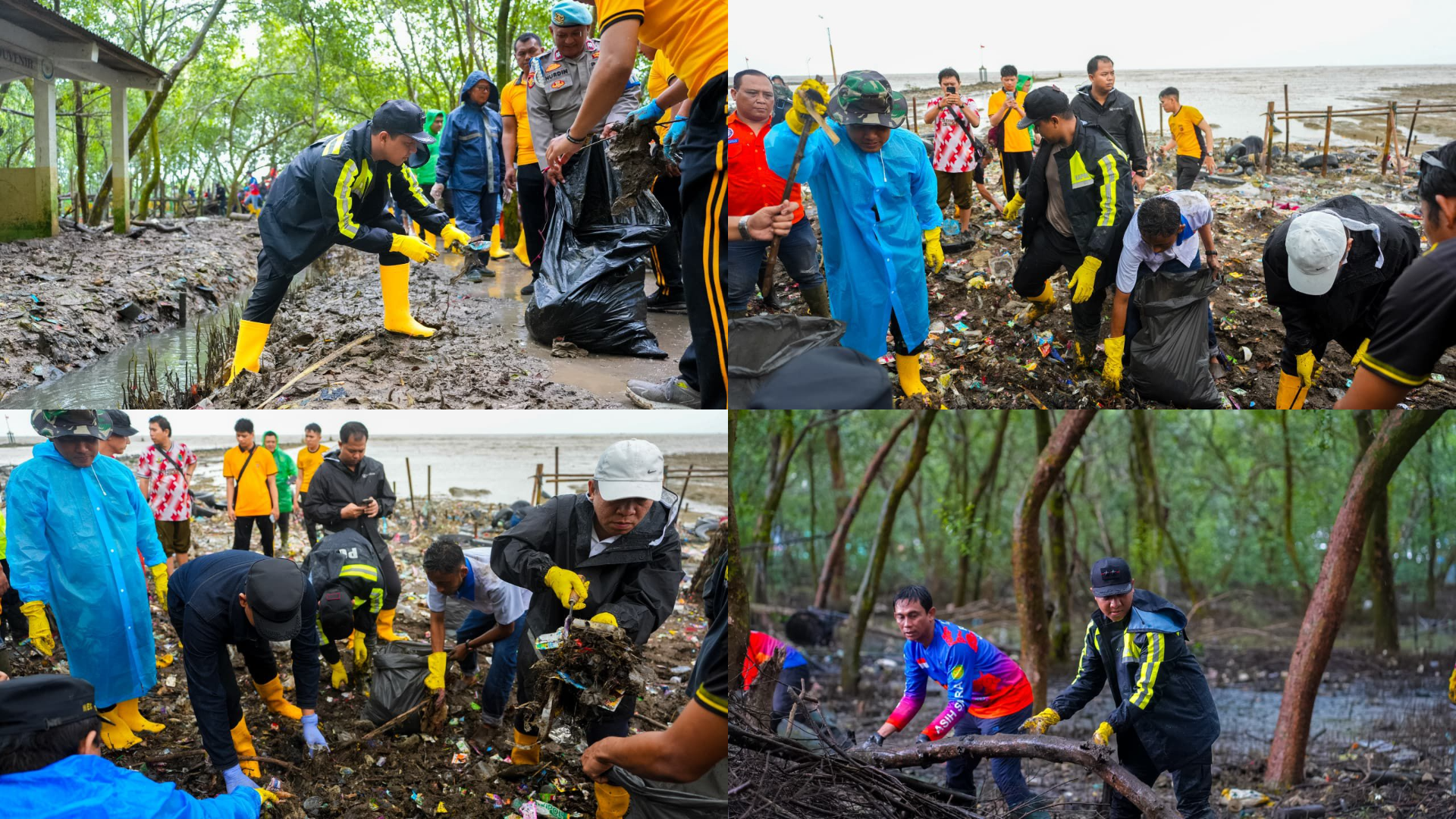 Polres Karawang Bersama Pemkab dan TNI Gelar Gebyar Aksi Bersih-bersih Mangrove Pantai Tangkolak