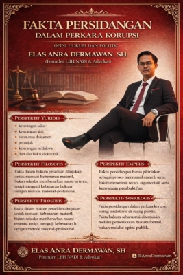 fakta persidangan korupsi, pembuktian perkara korupsi, sistem pembuktian KUHAP, opini hukum korupsi, fakta persidangan pengadilan, News Publik, Elas Anra Dermawan, SH