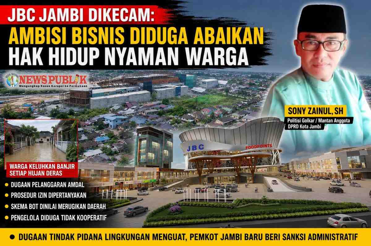Kondisi kawasan sekitar proyek JBC Jambi saat hujan deras yang diduga menyebabkan limpahan air ke permukiman warga.