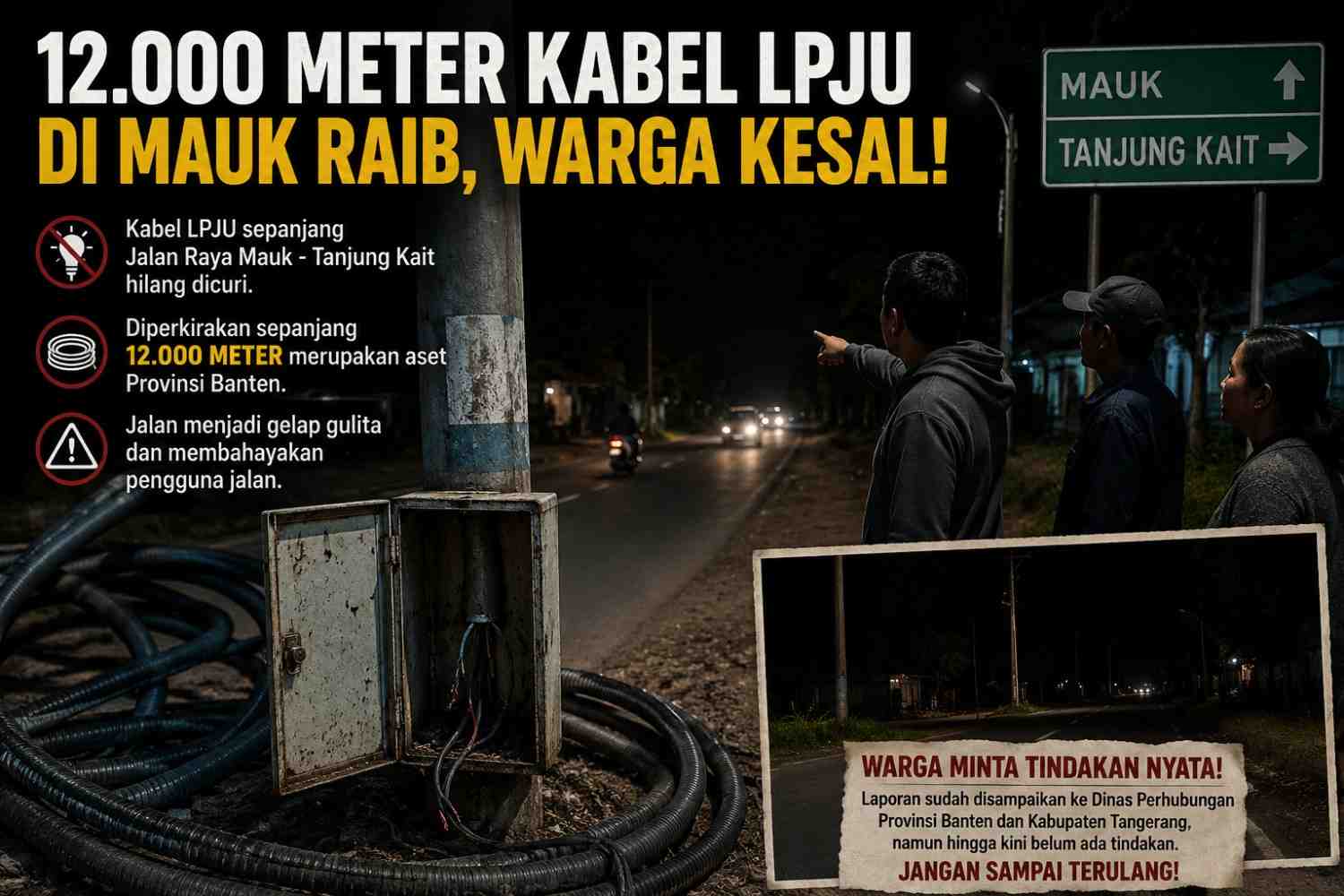 12.000 Meter Kabel LPJU di Mauk Raib, Warga Kesal