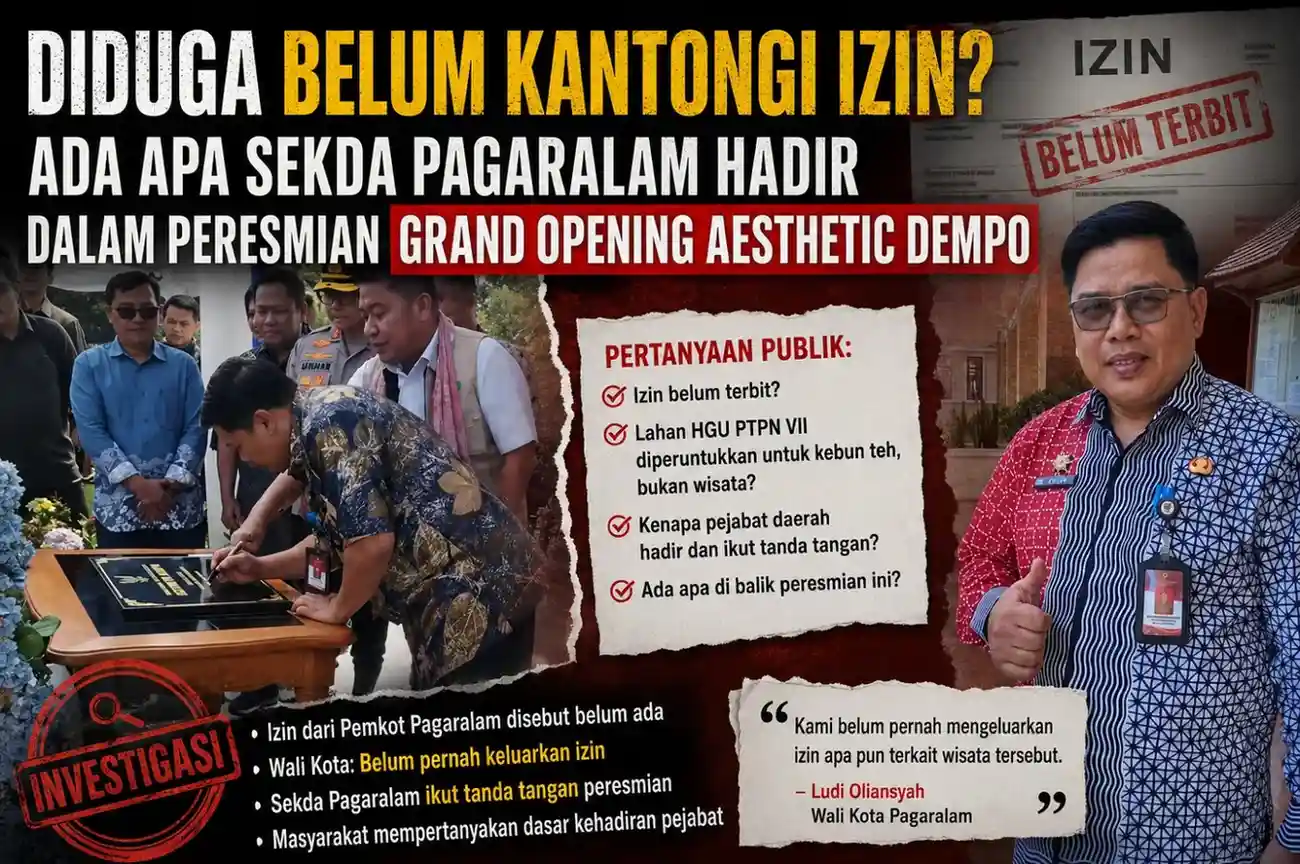 Diduga Belum Kantongi Izin? Ada Apa Sekda Pagaralam Hadir Dalam Peresmian Grand Opening Aesthetic Dempo Sekda Pagaralam Zaily hadir dalam peresmian Grand Opening Aesthetic Dempo Glamping Resto dan Cafe yang diduga belum mengantongi izin, menjadi sorotan terkait status lahan HGU PTPN VII.