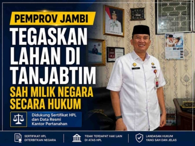 Pemprov Jambi Tegaskan Lahan di Tanjabtim Sah Milik Negara