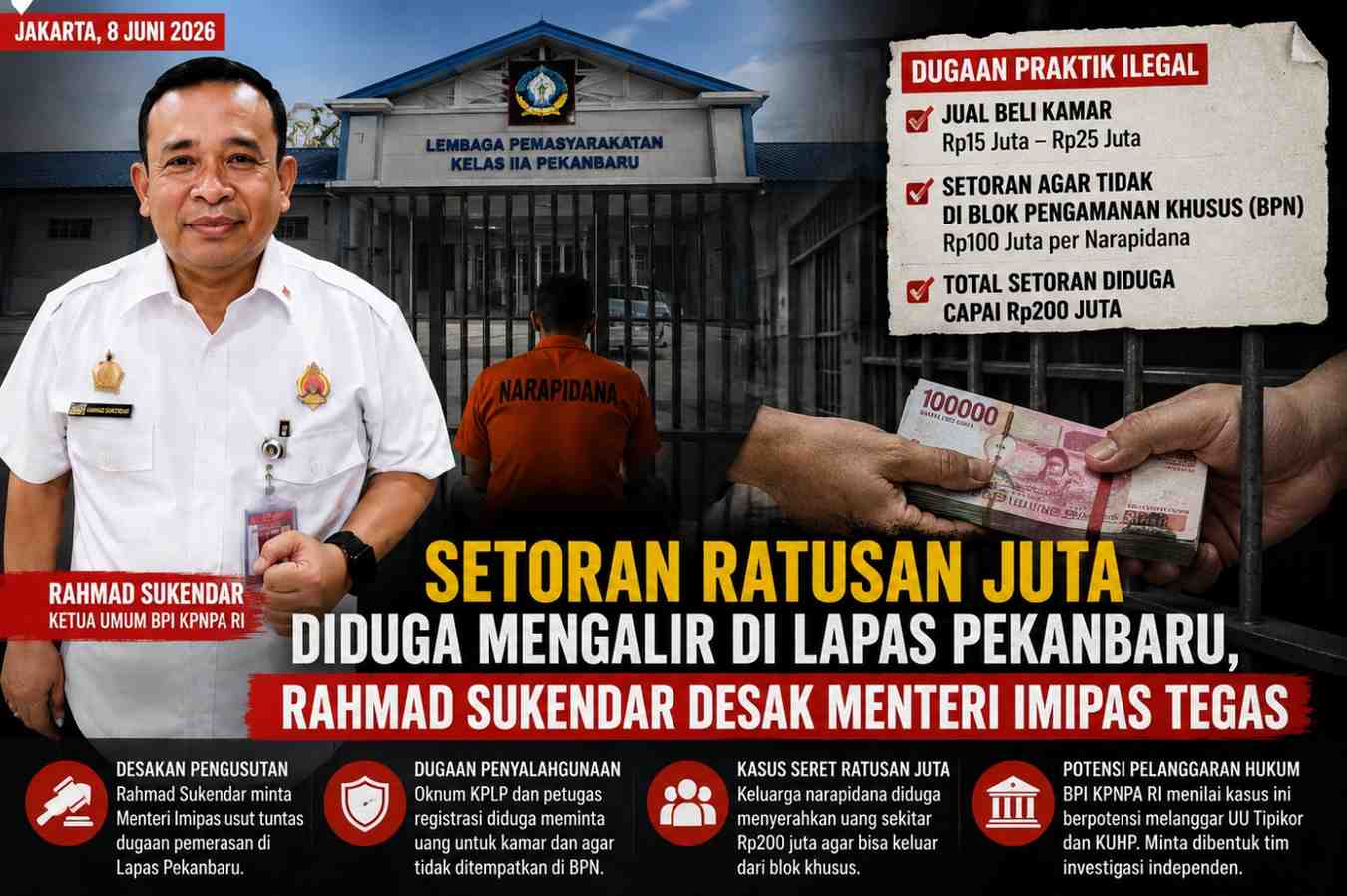 Rahmad Sukendar soroti dugaan pemerasan di Lapas Kelas IIA Pekanbaru.