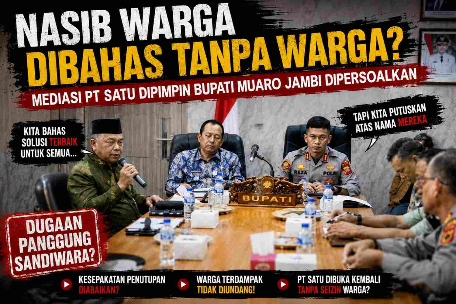 Nasib Warga Dibahas Tanpa Warga? Mediasi PT SATU Dipimpin Bupati Muaro Jambi Dipersoalkan