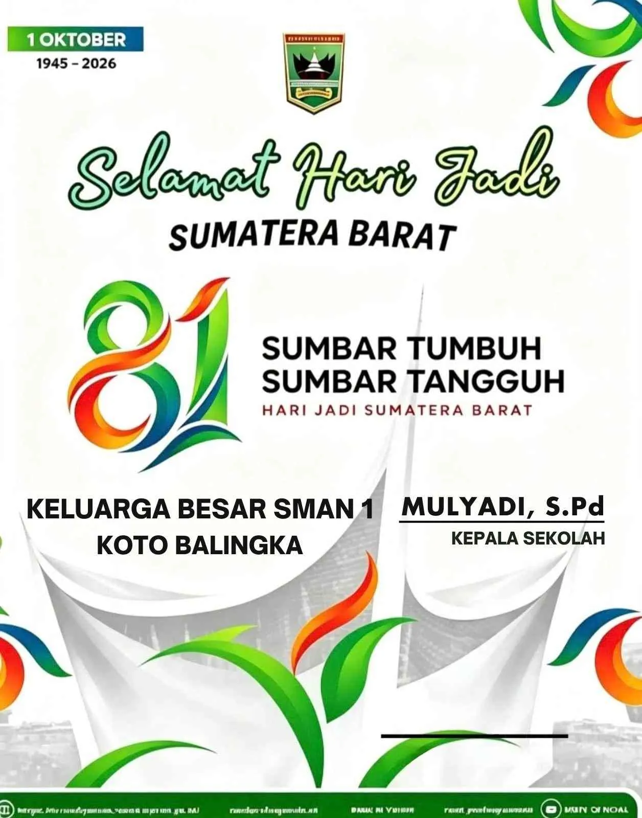 Keluarga Besar SMAN 1 Koto Balingka Mengucapkan Selamat Hari Jadi Sumatera Barat ke-81